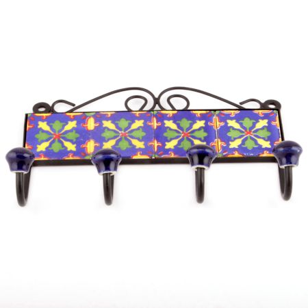 Navy Blue And Green Floral Ceramic Tiles Hooks